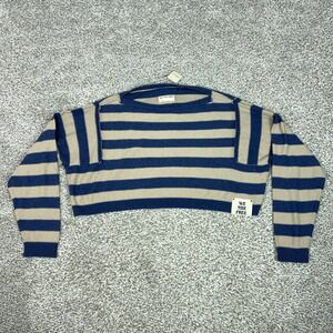 We The Free People Sweater Womens Large Blue White Striped Cropped Oversized